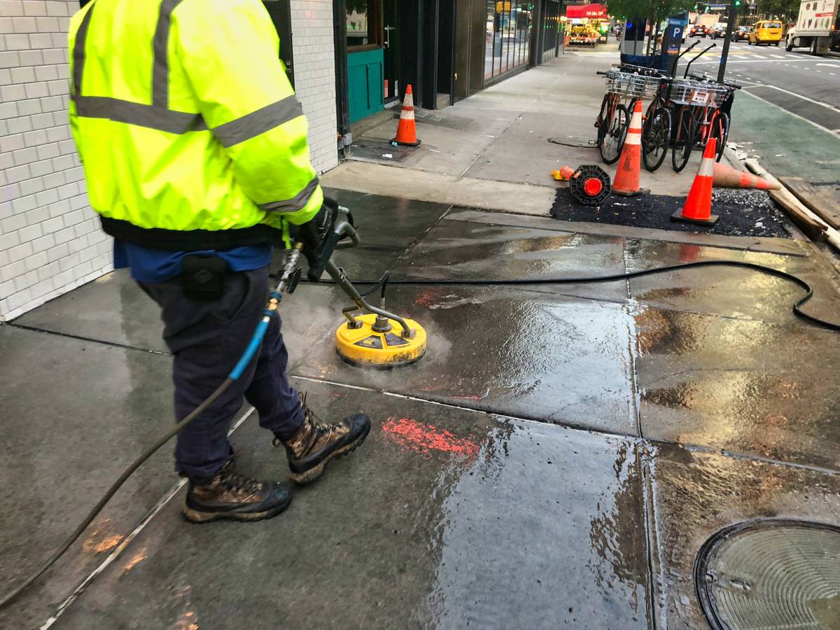 Sidewalk Cleaning & Power-Washing in NYC Technicians With Equipment